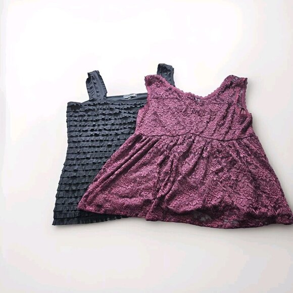Top Womens 2X Lot Of 2 Black Burgundy Torrid Laura Ruffles Lined Lace Boho Party - Picture 1 of 15